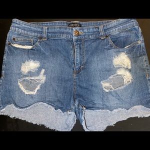 Distressed denim shorts